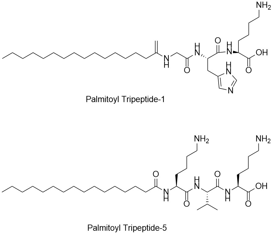 Fig.1 Chemical structure of Palmitoyl tripeptide-1 and Palmitoyl tripeptide-5.