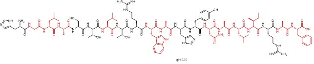 Structure of the hydrophobic cell-penetrating peptide Gh 625 (hydrophobic amino acid residues in red)