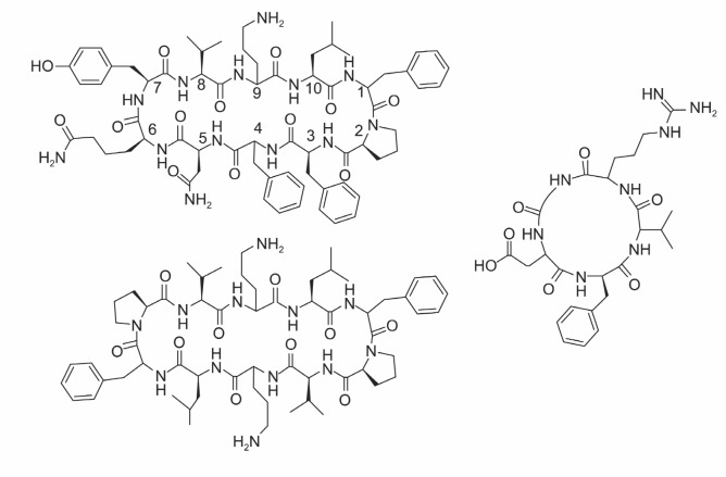 Structure of some cyclic peptides drugs